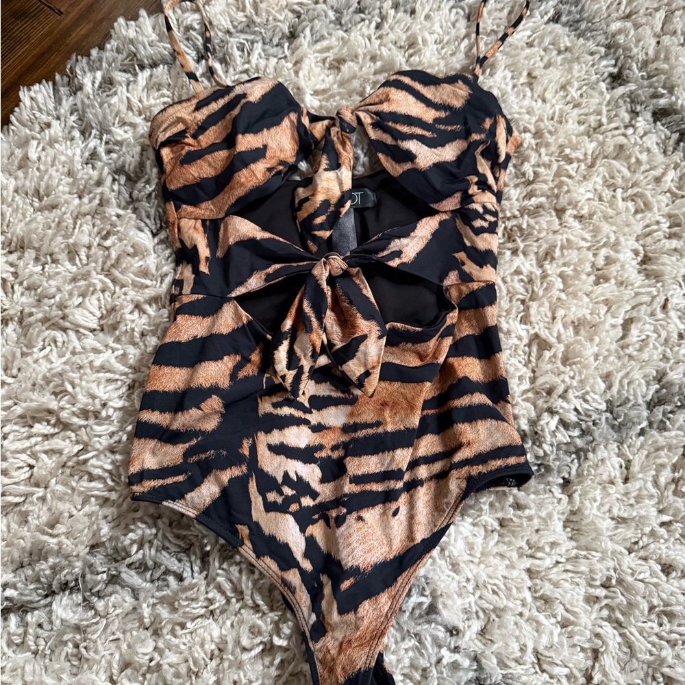 Beach Riot Black and Tan Animal Print Swimsuit